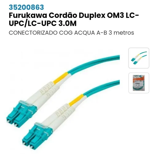 Cordão ótico duplex Furukawa lc /lc (OM3) Acqua