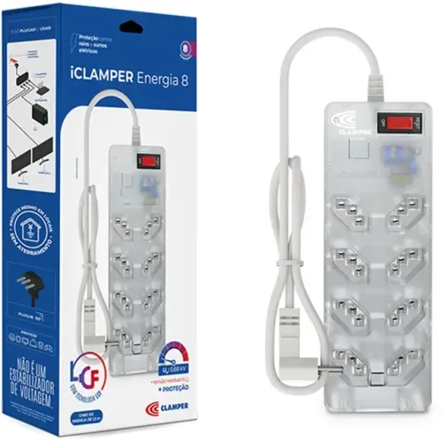 Filtro de Linha Clamper Transparente 8 Tomadas Com Proteção DPS iClamper Energia - WZetta