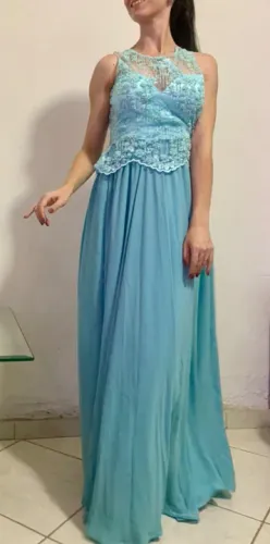Vestido festa rendado azul tiffany
