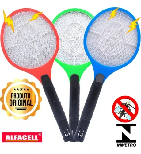 raquete mata mosquito pernilongo inseto recarregável bivolt cor vermelho