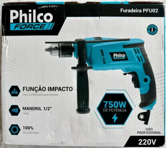 Furadeira de Impacto 750W 2800rpm Profissional Cor Azul Philco Pfu02 com Empunhadura 220V