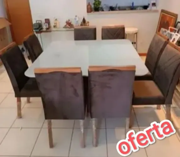Mesa de jantar executiva 8 lugares cadeiras em madeira tecido veludo ou linho 