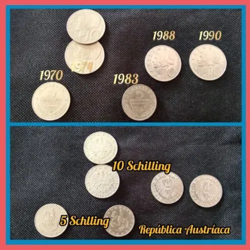 Kit 6 moedas - Libras Esterlinas Austríacas 10 Schilling(4x) e 5 Schilling (2x)