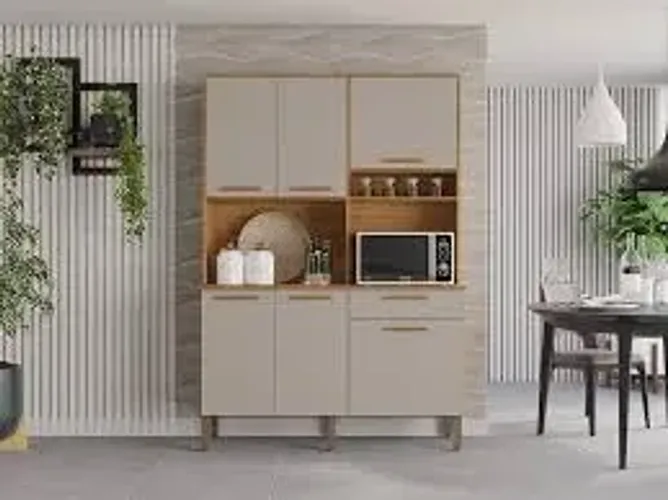 Armário Cozinha Siena 6Pts 1Gv Cinamomo.Off White Salleto - Entrega Rápida! 