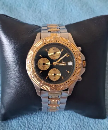 RELÓGIO DE MERGULHO SECULOS, EM AÇO, CRONOGRAFO 10ATM, FUNFO AZUL MARINHO.