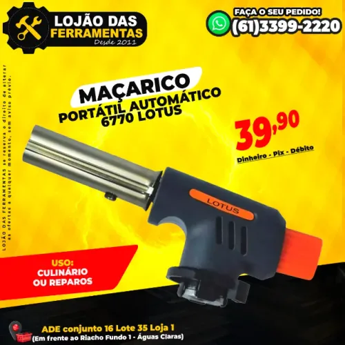Maçarico Portátil Automático Culinário ou Reparaos em Geral 6770 Lotus