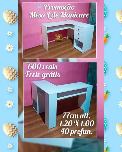 Mesa de Manicure em L - Branca - Nova