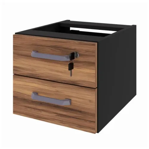 Gaveteiro Suspenso Compacto 2 Gavetas Nogal Sevilha Preto Para Mesa Modelo 21420