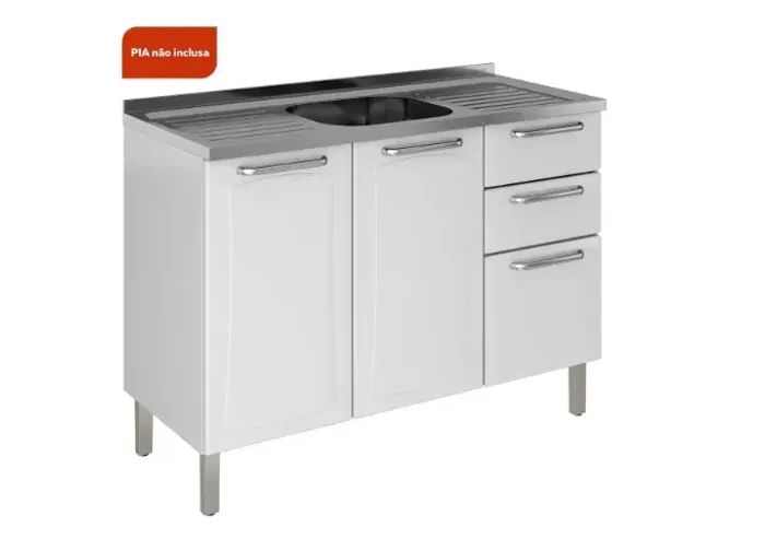Balcão p/ Pia de Aço Tarsila 3Pts 2Gvs Itatiaia Branco - Entrega Rápida!