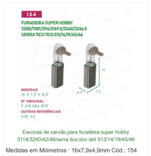 escova carvão motor reparo cod:154.jg medida 16x7,9x4,9mm