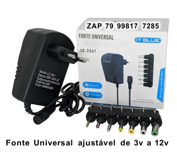 Fonte Universal 3v 12v 7 Pinos Bivolt 30w Até 3.0a Regulável
