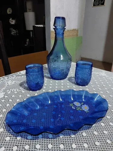 Licoreira copos petisqueira vidro azul