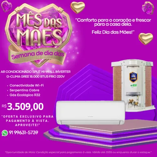 Ar Condicionado Split Hi-Wall Inverter G-Clima Gree 18.000 Btus Frio 220V