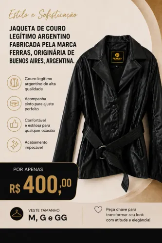 Jaqueta de couro legítimo Argentino marca Ferras