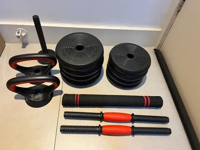 Kit Musculação 14kg + Barras + Kettlebells Ajustáveis | Retirada Catete