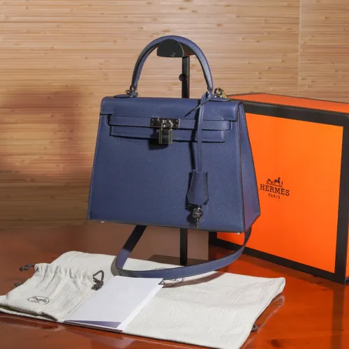 Bolsa Feminina Estruturada Hermès Kelly Azul Marinho Luxo