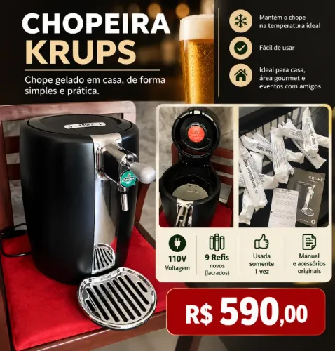 Chopeira KRUPS 110V + 9 Refis Novos - Usada Apenas 1 Vez