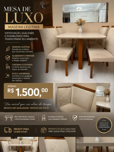 Mesa de Jantar de Luxo em Madeira Legítima + Cadeiras |
