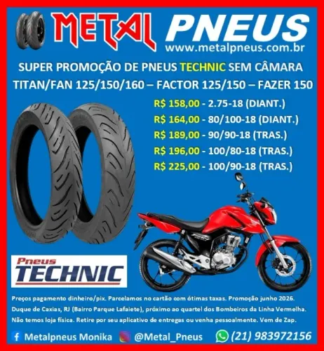 Pneu Moto Technic Titan Fan Factor Fazer Yes GSR - Sem Câmara