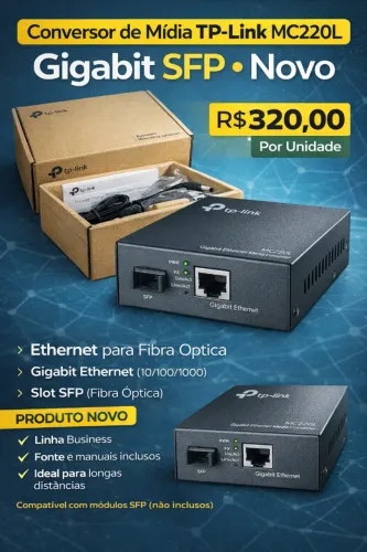 Conversor de Mídia TP-Link MC220L Gigabit SFP - NOVO