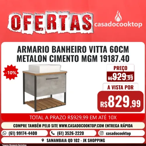 ARMARIO BANHEIRO VITTA 60CM - METALON - CIMENTO - MGM 19187.40