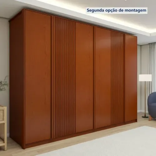 Guarda Roupa Barcelona Ripado 6 Portas Marrom Escuro
