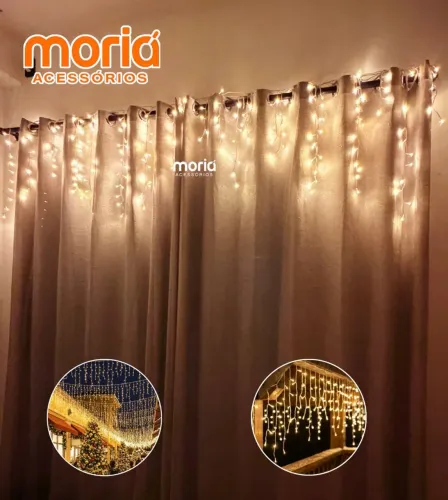 Pisca pisca Cascata 200 Led Branco Quente, 8 Funções, 5 Metros