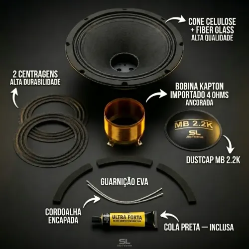 Kit Reparo Compatível Eros MB 2.2 12 Pol 4 Ohms 1100 RMS SL