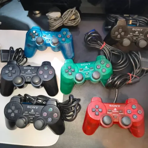 Controles Originais Playstation 2, Clear Blue + Emerald Green + Crimson Red + Black