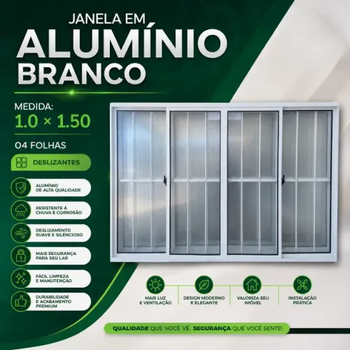 Janela de Alumínio Branco 1.0x1.50 C/Grade: 520,00 avista