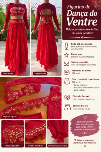 Figurino de Dança do Ventre - Vermelho | Pouquíssimo uso