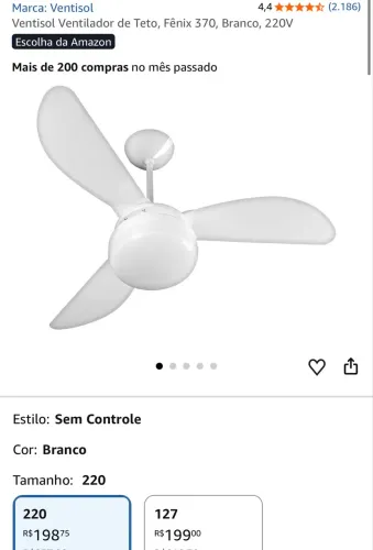 Ventisol Ventilador de Teto, Fênix 370, Branco, 220V