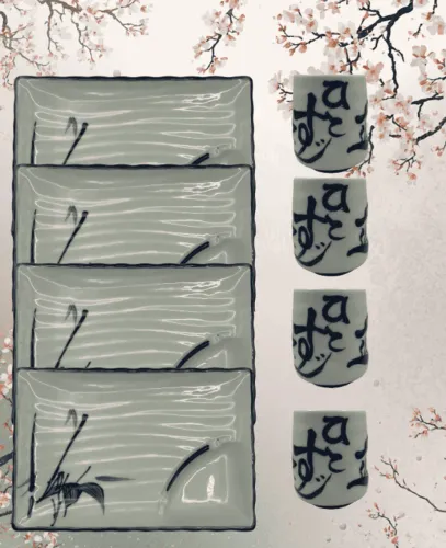 KIT JAPONÊS  (4 PRATOS + 4 XÍCARAS)