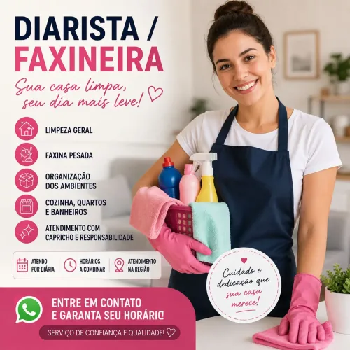 Diarista/faxineira trabalho pra receber diária.