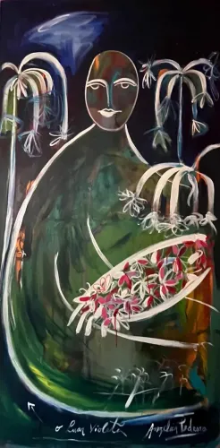 Quadro Original "O Luar Violeta" - Angelica Pedroso (Grande Formato: 1,64m x 0,80m)