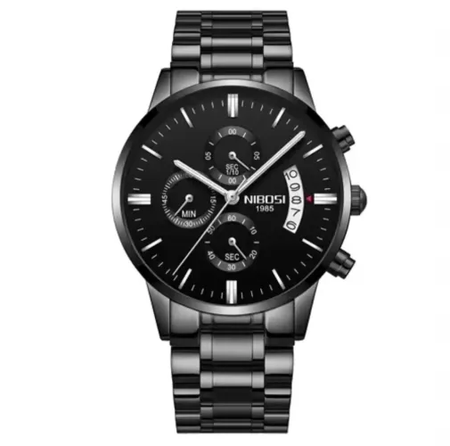 Relógio Masculino Nibosi Preto Aço Inoxidável