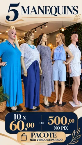 5 manequins de fibra co pedestrais