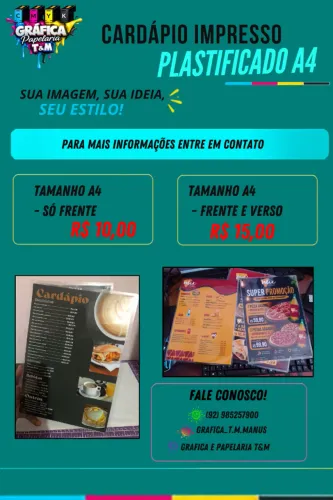 Cardápios Impressos Plastificados