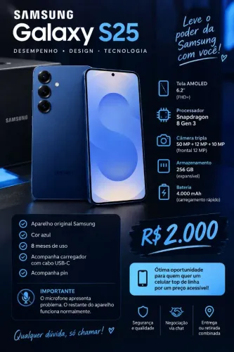Celular Samsung S25 256GB (com problema no microfone)
