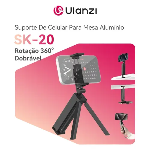 ULANZI SK-20 Suporte De Celular Mesa Alumínio Rotação 360°