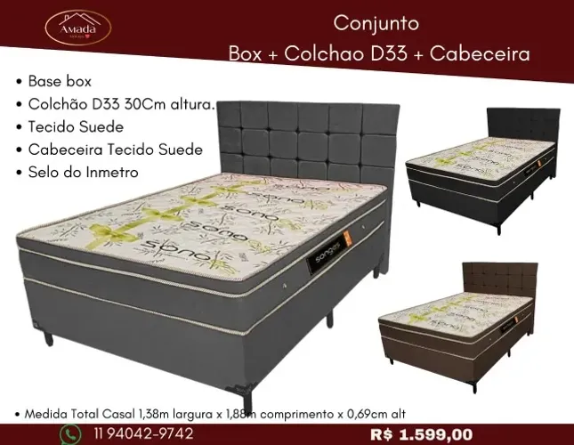 Conjunto Box +colchão D33+ cabeceira, a pronta entrega