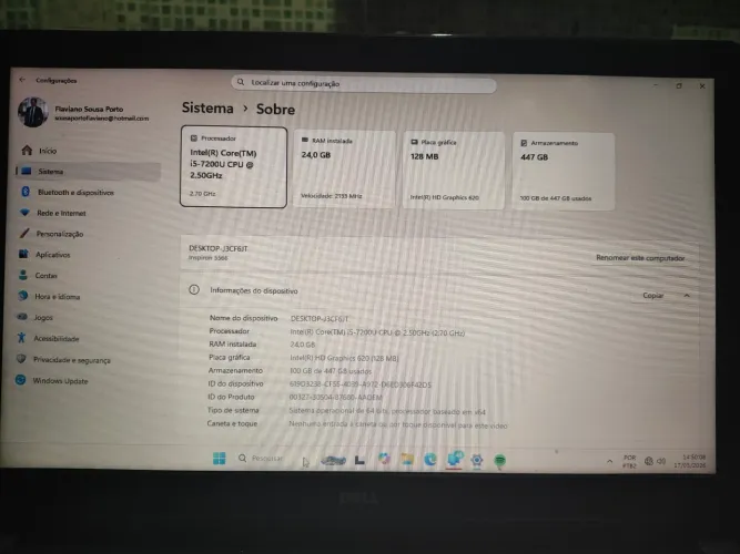 Notebook Dell Inspiron 15 5000 Core i5 7200 7th Gen 24 Gb Ram SSD 400 GB