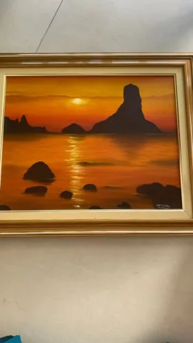 QUADRO PINTADO A MÃO - POR DO SOL NO HORIZONTE
