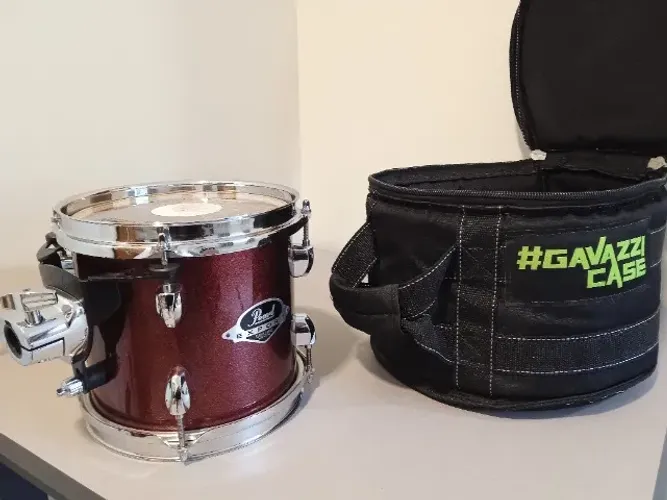 Tambor Pearl Export Series Drums 8" x 7", glitter cereja preto com beg reforçado.