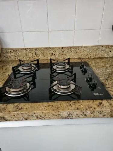 Cooktop Fischer Gás 4 Bocas Mesa Vidro Preta.