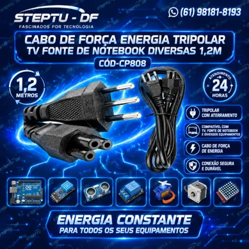 Cabo De Força Energia Tripolar Tv Fonte De Notebook Diversas 1,2M Arduino COD-CP808