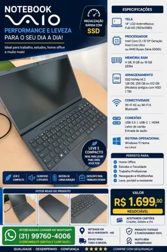 Notebook Vaio performance e leveza