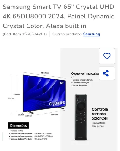 Samsung Smart TV 65"" Crystal UHD 4K (DANIFICADA)