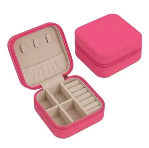 Porta-joia rosa pink couro sintético