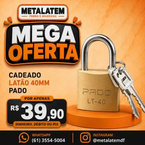 Cadeado Pado Latão 40 mm - Alta Segurança com 2 Chaves